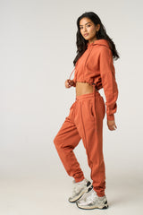 Rust Boxy Cropped Hoodie Cuffed Joggers Loungewear Set - Cailleigh
