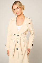 Beige Double Breasted Longline Trench Coat - Evie