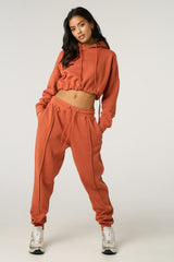 Rust Boxy Cropped Hoodie Cuffed Joggers Loungewear Set - Cailleigh