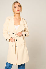 Beige Double Breasted Longline Trench Coat - Evie