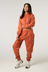 Rust Boxy Cropped Hoodie Cuffed Joggers Loungewear Set - Cailleigh