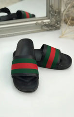 Black Chunky Style Striped Sliders - Vickie