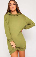 Khaki Oversized Baggy Pocket Sweat Hood Mini Dress - Maxine