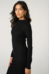 Black Ribbed Knitted Long Sleeve Skinny Maxi Dress - Tallara