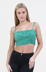 Green Slinky Double Layer Ruched Bust Crop Top - Thalina