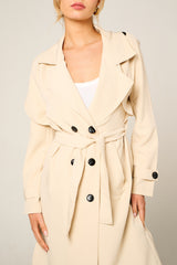 Beige Double Breasted Longline Trench Coat - Evie