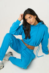Dusky Blue Boxy Cropped Hoodie Cuffed Joggers Loungewear Set - Cailleigh