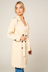 Beige Double Breasted Longline Trench Coat - Evie