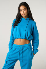 Dusky Blue Boxy Cropped Hoodie Cuffed Joggers Loungewear Set - Cailleigh