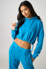 Dusky Blue Boxy Cropped Hoodie Cuffed Joggers Loungewear Set - Cailleigh