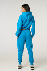 Dusky Blue Boxy Cropped Hoodie Cuffed Joggers Loungewear Set - Cailleigh