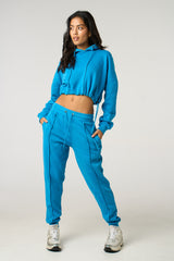 Dusky Blue Boxy Cropped Hoodie Cuffed Joggers Loungewear Set - Cailleigh