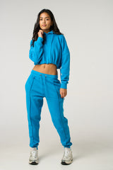 Dusky Blue Boxy Cropped Hoodie Cuffed Joggers Loungewear Set - Cailleigh