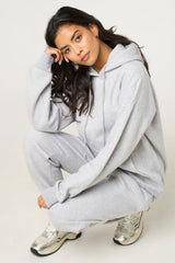 Grey Marl Oversized Front Pocket Pullover Hoodie Cuffed Joggers Loungewear Set - Alexia