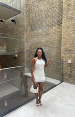 White Crochet Halter Neck Sleeveless Bodycon Backless Mini Dress - Bellamira