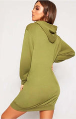 Khaki Oversized Baggy Pocket Sweat Hood Mini Dress - Maxine
