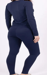 Navy Stretch Long Sleeve Top and Leggings Activewear Set - Elara