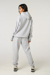 Grey Marl Oversized Front Pocket Pullover Hoodie Cuffed Joggers Loungewear Set - Alexia