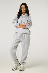 Grey Marl Oversized Front Pocket Pullover Hoodie Cuffed Joggers Loungewear Set - Alexia