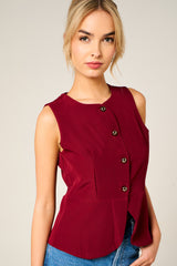 Wine Tailored Fitted Button Front Waistcoat - Viatara