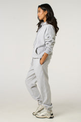 Grey Marl Oversized Front Pocket Pullover Hoodie Cuffed Joggers Loungewear Set - Alexia