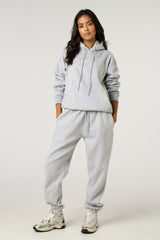 Grey Marl Oversized Front Pocket Pullover Hoodie Cuffed Joggers Loungewear Set - Alexia