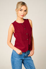Wine Tailored Fitted Button Front Waistcoat - Viatara