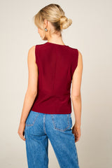 Wine Tailored Fitted Button Front Waistcoat - Viatara