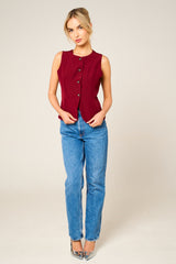 Wine Tailored Fitted Button Front Waistcoat - Viatara