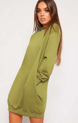 Khaki Oversized Baggy Pocket Sweat Hood Mini Dress - Maxine