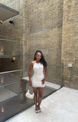 White Crochet Halter Neck Sleeveless Bodycon Backless Mini Dress - Bellamira