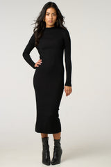 Black Ribbed Knitted Long Sleeve Skinny Maxi Dress - Tallara