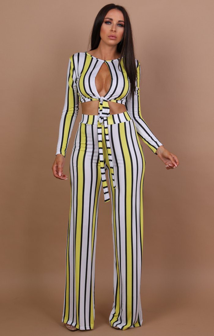 Yellow and white striped two sales piece set