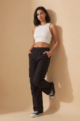 Black Cargo Wide Leg Relaxed Fit Utility Trousers - Menisa