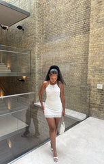 White Crochet Halter Neck Sleeveless Bodycon Backless Mini Dress - Bellamira