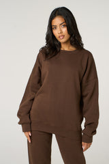 Chocolate Oversized Crew Neck Sweatshirt Cuffed Joggers Loungewear Set - Averi