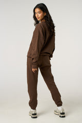 Chocolate Oversized Crew Neck Sweatshirt Cuffed Joggers Loungewear Set - Averi