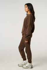 Chocolate Oversized Crew Neck Sweatshirt Cuffed Joggers Loungewear Set - Averi