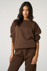 Chocolate Oversized Crew Neck Sweatshirt Cuffed Joggers Loungewear Set - Averi