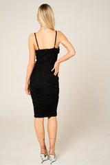 Black Mesh Ruched Bust Detail Strappy Bodycon Midi Dress - Arielle