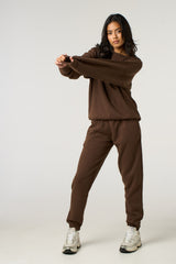 Chocolate Oversized Crew Neck Sweatshirt Cuffed Joggers Loungewear Set - Averi