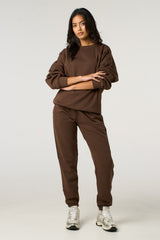 Chocolate Oversized Crew Neck Sweatshirt Cuffed Joggers Loungewear Set - Averi