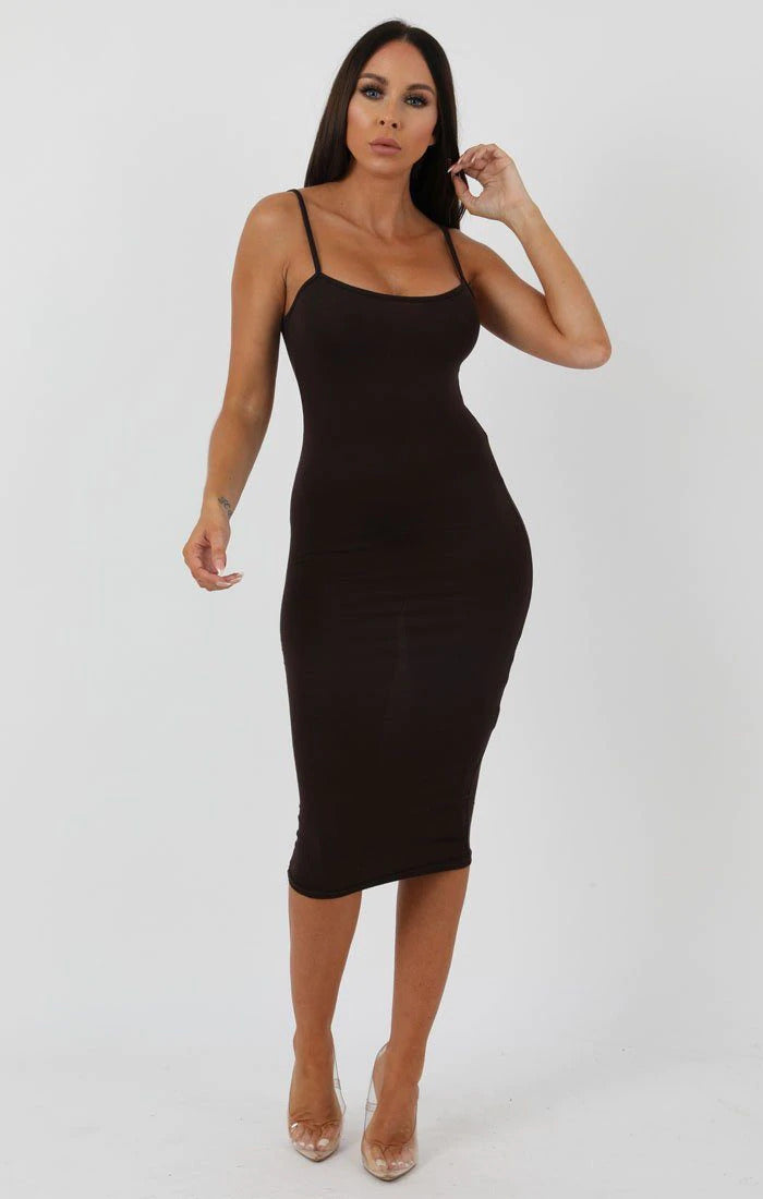 Brown Strappy Bodycon Midi Dress | Dresses | Femme Luxe Brown Strappy Bodycon Midi Dress | Dresses | Femme Luxe