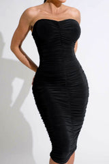Black Strapless Ruched Midi Dress - Salma