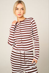 Brown Contrast Striped Molly Button Top and Wide Leg Trousers - Elisanta