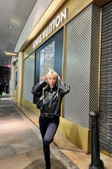 Black Oversized Faux Leather PU Biker Zip Up Moto Jacket - Rosavelle