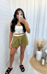 Khaki Sports Bralette and Shorts Co Ord Set - Briar