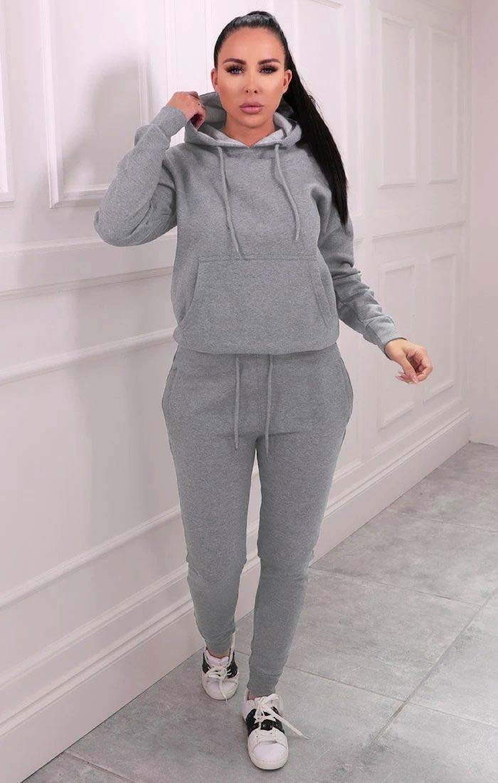 Grey Hoodie Joggers Tracksuit Set Loungewear Femme Luxe