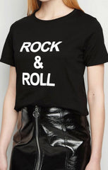 Black ‘Rock & Roll’ Slogan Print T-Shirt - Carisella