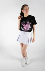 White Denim Pleated Mini Skirt - Cassara